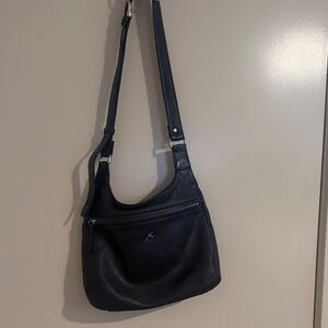 Kitamura Japan Black Pebbled Leather Shoulder Bag with Front Zip Pocket